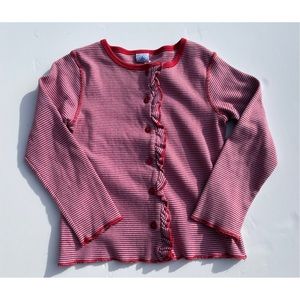 Girls Striped Petit Bateau Ruffled Button Cardigan
